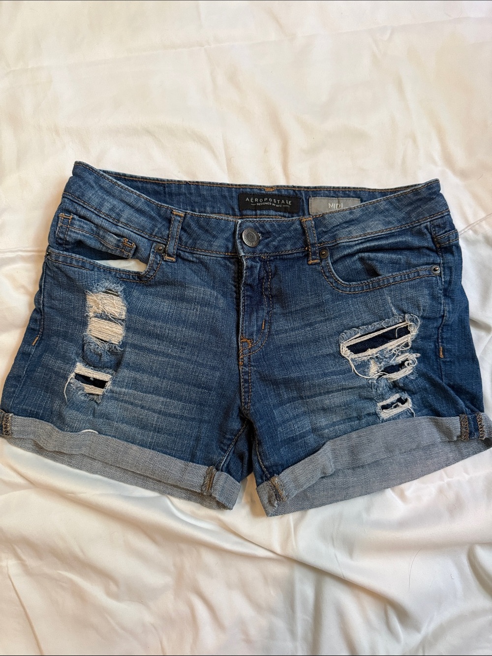 Aeropostale Women's Distressed Blue Denim Jean Shorts